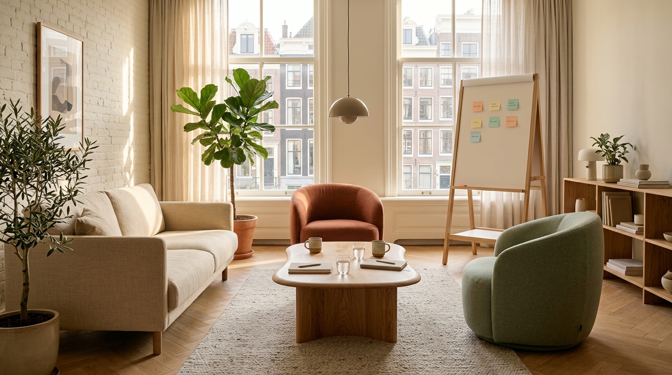 Warm, daylight-filled training studio in Amsterdam